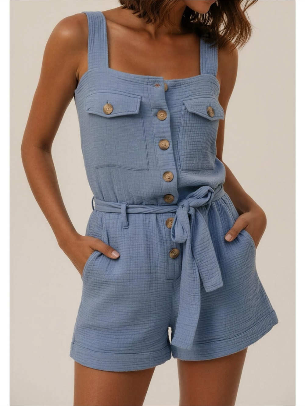 SÉZANE Federica Short Jumpsuit, Cloud Blue, FR34/US2